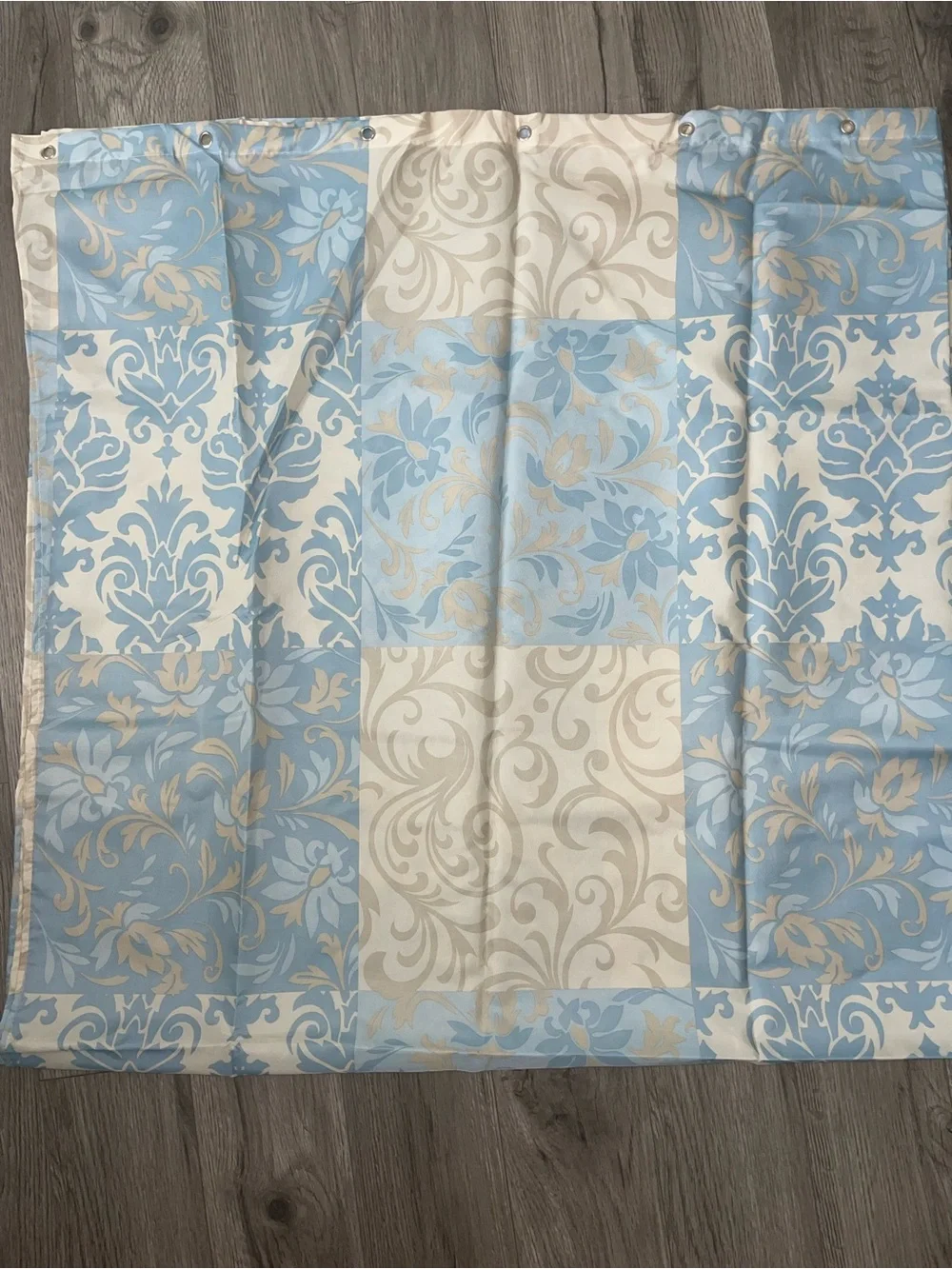 Vintage Gold Coast Blue Beige White Shower Curtain & Hooks Set‎ 13 Piece NEW
